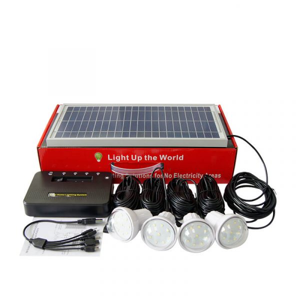 20 kits of 8 Watt Solar Panel (4 light bulbs + USB) For 20 families